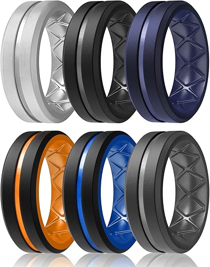 Egnaro Men's Silicone Wedding Rings Multipack, 8mm Wide, 2mm Thick