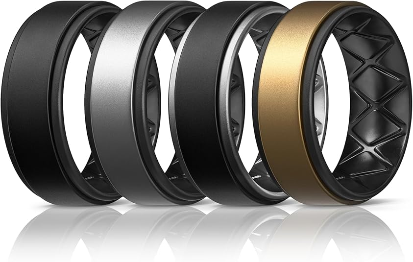 Egnaro Men's Breathable Silicone Wedding Ring Bands Multipack