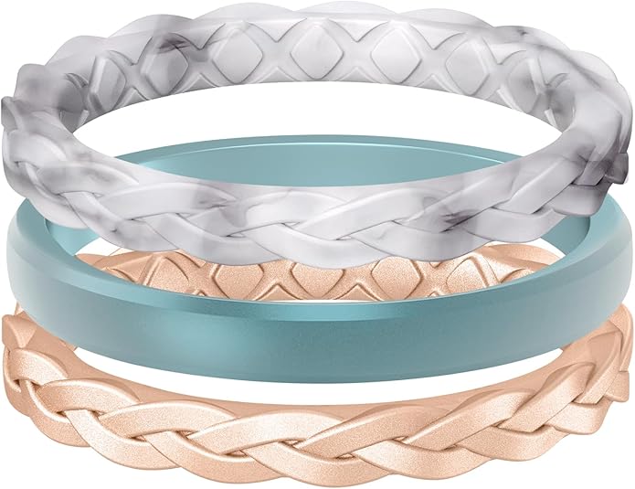 Egnaro Women's Stackable Braided Silicone Wedding Bands